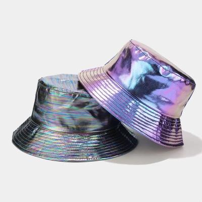 China Outdoor Wholesale fashion laser PU bucket hat trend retro hip hop america street fisherman hat men punk wind sun hats for women for sale