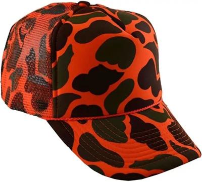 China Breathable & Waterproof Wholesale high quality soft mesh panel baseball cap camouflage trucker hats orange camouflage cap for sale