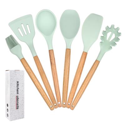 China Viable 6 Piece Kitchen Accessories Cooking Turner Kitchenware Cocina Silicone Wooden Utensils Set Spatula Soup Ladle Tool Set for sale