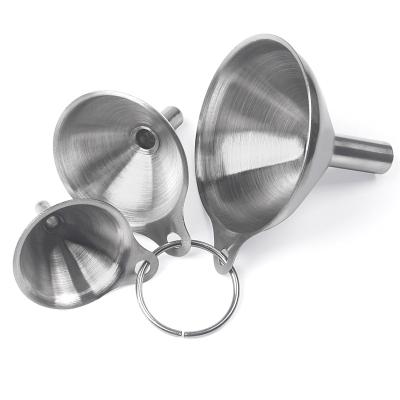 China Viable Wholesale Kitchen Accessories Metal Sprinkle Liqu Oil Heads 3 Pieces Small Mini Stainless Steel Funnel Set For for sale