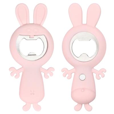 China Viable Custom Cute Personalized Rabbit Shape Beer Bottle Opener Silicone Stainless Steel Bottle Openers Pink for sale