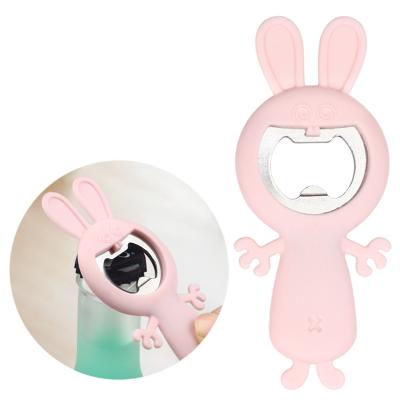 China Viable Factory Direct Personalized Pink Silicone Stainless Steel Bottle Openers Rabbit Shape Beer Bottle Opener for sale