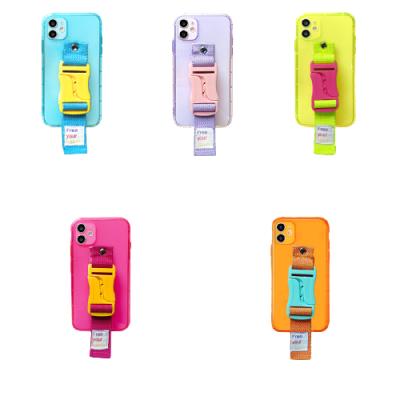 China Lanyard Wristband Fluorescent Shockproof Portable Cell Phone Case For iPhone 12 promax for sale