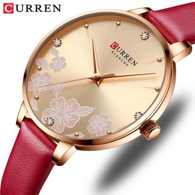 China CURREN 9068 Water Resistant Creative Flower Dial Watches For Women Quartz Wristwatch Clock Leather Strap Charm Business Female Wrist Watch for sale