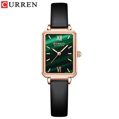 China Fashionable Water Resistant Watches For Women BrandCURREN Luxury 9082 Stylish Stylish Rectangular Quartz Wrist Watch Leather Strap Face For Girl for sale