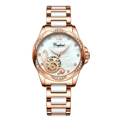 China Beautiful Water Resistant Elegant Women Ceramic Stainless Band Mechincal Watches Full Automatic Skeleton Musical Note Decoration Watch Set for sale