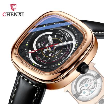 China CHENXI Brand 8824 Water Resistant Luxury Genuine Leather Strap Unique Design Square Shaped Automatic Mechanical Cool Watch For Men for sale