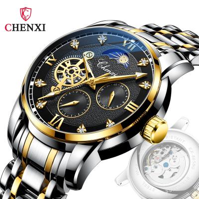 China CHENXI 8859 Water Resistant Luxury Watch Automatic Mechanical Movement Sun And Moon Phase Skeleton Watch Men for sale