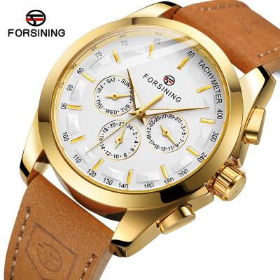 China 2022 New FORSINING 6917 Week Date Watch Skeleton Business Wristwatches Leather Strap Automatic Mechanical Automatic Display for sale