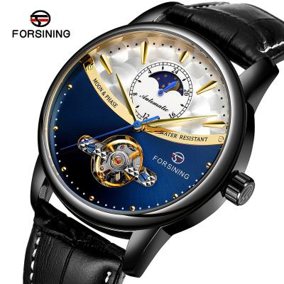 China Water Resistant Moon Phase Tourbillon Men Watches FORSINING 8179 Movment Automatic Luxury Visible Mechanical Watch Leather Custom for sale