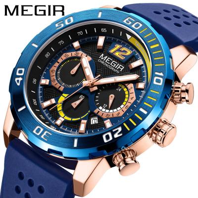 China Chronograph Stylish Military Men's Watch Manufacturer Watch Auto Date MEGIR 2109 High Quality Silicone Sport Watches In Wristwatches for sale