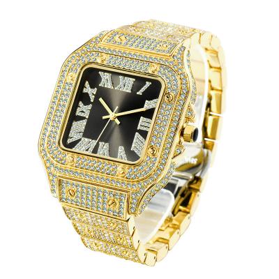 China High Quality Water Resistant Square Form Men's Gold Watch Iced Out Bling Bling Roman Numerals Wrist Watch Miss Fox v324-2 Rhinestone HIip for sale