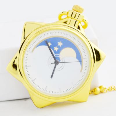 China Designer Cartoon Kids Quartz Pocket Watch Star Pattern Antique Gold Pocket Watch For Girls Gift 015 for sale