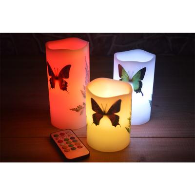 China 2020 Hot Vendor Butterfly Pattern LED Flameless Artificial Candles For Decoration for sale