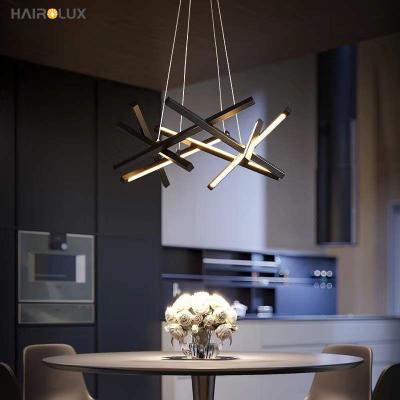 China Custom Modern Classic Black Iron Metal LED Indoor Acrylic Chandelier Pendant Light for sale