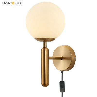 China Hot Selling Modern Decoration Brass Metal Finish Hotel Simple Indoor Hotel Globe Hot Sale Indoor Bedroom LED Indoor Wall Lamp for sale