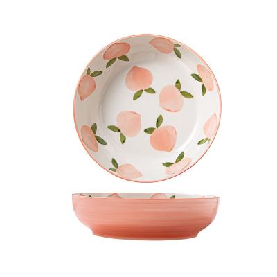 China Korean Cartoon Tableware Creative Cute Ceramic Restaurant Dish Sustainable Home Peach Dining Dish for sale