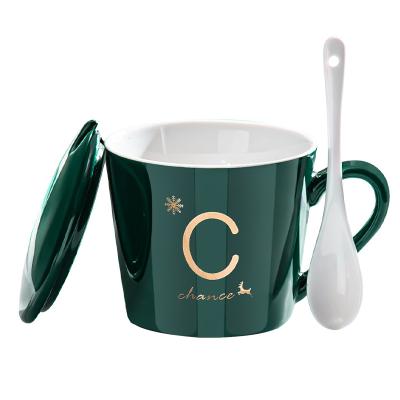 China 18 Letter Italian Breakfast Viable Nordic Gold Alphabet Ceramic Cup 10oz 300ml Coffee Mug for sale