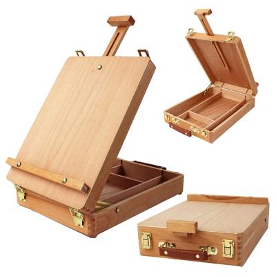 中国 Easel Art Supply Adjustable Portable Place Painting Draw Beech Pine Wood Painting Sketch Easel Round Desktop Box 販売のため