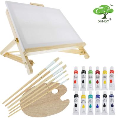 China Drawing Paint 21 Packs Children Painting Stretched Painting Set Kit Tabletop Wooden Canvas Easels For Painting for sale