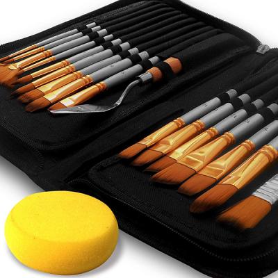 中国 Art Supply Nylon Artist Paint Brush Set 16 Pieces with Palette Knife and Sponge for Painting 販売のため