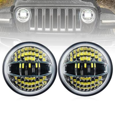 China Atubeix Aluminum 7 Inch LED Headlight Beam High Low Halo Color White Blue Kits For Jeep Wrangler JK Motorcycle for sale