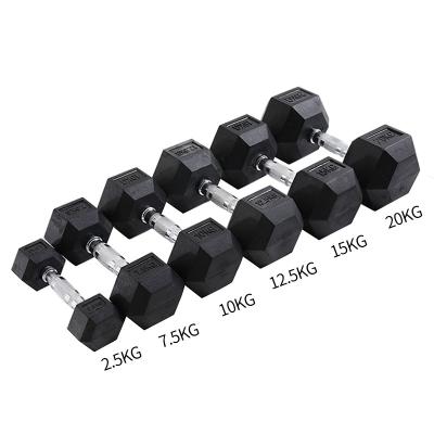 China Fixed Cement+Steel+Rubber Weight 5LB 10LB 15LB 20LB 25LB 30LB 35LB 40LB 45LB 50LB 55LB 60LB Black Running Rubber Cement Hex Rubber Coated Dumbbell for sale