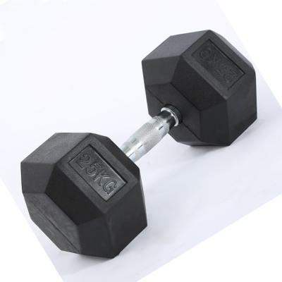 China Gym Hex Universal 10kg 40kg 50kg 10LB Black Coated Rubber Dumbbells for sale