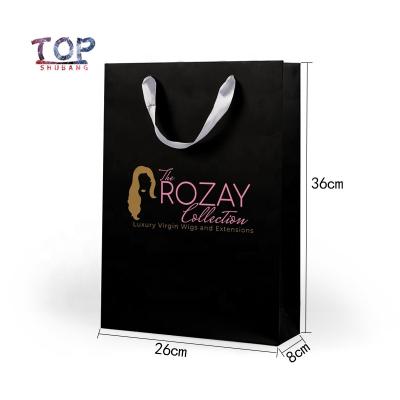 China Business& Black Shopping Tote Bag 2 Size Shopping Spare Paper Shopping Bag With Ribbon Handle for sale