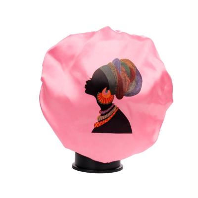 China Custom Printing Logo Hair Wigs Satin Bonnet Sleep Hood Caps With Branding for sale