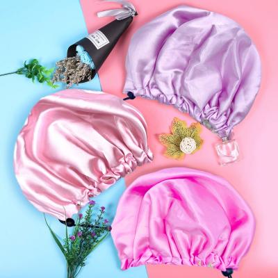 China Custom Logo 1 Piece Designer Hair Me Satin Baby Bonnets Satin Silk Hood with Reversible Drawstring Kids Hoods TOP-PC211222 for sale