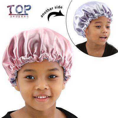 China Custom Logo Child Kids Satin Bonnet, Reversilbe Drawstring Virgin Hair Extensions Bundle Wigs Sleep Protect Bonnet Sleep Hats TOP-PC211221 for sale