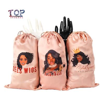 China CLOTHING MOQ 2pcs Logo Factory Wholesale Custom Hair Extension Bundles Bag Satin Wigs Packaging Bags for sale