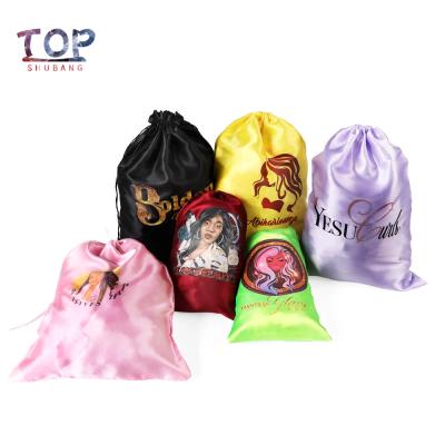 China Jewelry Accessories Hair Extension Packaging Custom Jewelry Satin Black Pink Gift Bag With Logo Wig Bags Silk Bags for sale