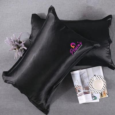 China Custom Made Comfortable Hotel Logo Silk Satin Pillow Case Pillow Cover Pillow Case for sale