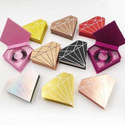 China Reused Shiny Materials Diamond-shape Eyelash Packaging Box Logo Printed Custom Marble Glitter Lashes Box With Low MOQ Empty Eyelash Boxes for sale