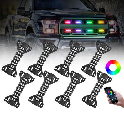 China LED Car Front Grill Lights Universal Grill Lighting Kit Multi Color Control Front Grill Led Mobile Phone Light 8 Packs for sale