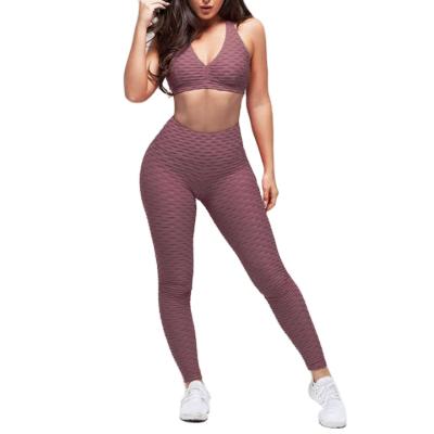 China Custom Logo Sportswear Women High Waist Fitness Clothing Antibacterial Workout Two Piece Yoga Sets Biustonosz Bra And Leggings Yoga Set for sale