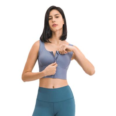 China Newest Breathable Padded Yoga Bra Full Zipper Plus Size New Design Yoga Bra Lift Up Sports Bra for sale