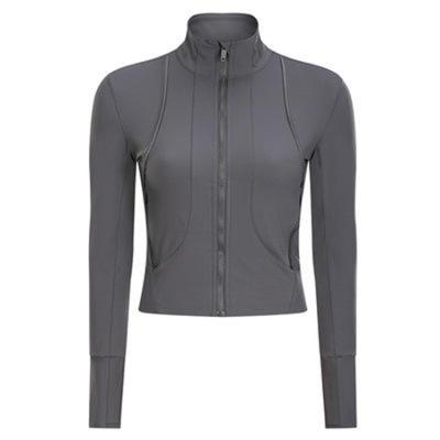 China 2022 New Breathable Comic Collar Thin Yoga Wear Sanded Tops Bare Zipper Fitness Casual Sports Jacket for sale