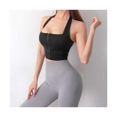 China 2022 High Quality Custom Made Padded Yoga Vest Antibacterial Supplements High Impact Shockproof Fitness Front Zip Woman Yoga Bra for sale