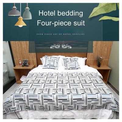 China Nondisposable Luxury White 3cm Stripe 4Pcs Duvet Cover Sheet 100% Cotton Bed Linen Bedding Set For Star Hotel for sale