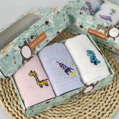 China Towels Three Viable Children In Gift Box Bamboo Fiber Cartoon Embroidery Baby Towel Animal Cute Kids Small Towel for sale