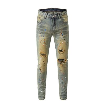 China Spandex/cotton 2023 hot selling high street fashion ripped jeans in Europe and America washed in old blue jeans for sale