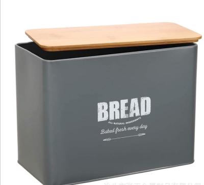 China High Quality Freshness Storage Wholesale Large Capacity Food Container Kitchen Metal Bread Box Black White With Bamboo Lid for sale