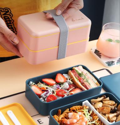 China Hot-selling Portable Dessert Customizable Logo Plastic Lunch Box Optional Multicolor Bento Can Hold Sushi Fruit 2 Layer Freshness Keeping Kids for sale