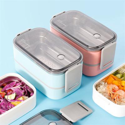 China Freshness Keeping Office School Portable Children Tiffin Stainless Steel Plastic Bowl With Lock Leakproof 800/1600ml Bpa Free Food Container for sale