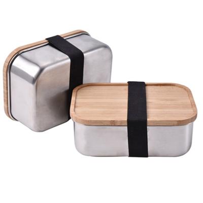 China Custom Steamable OEM Japanese for Adults Kids School Elastic Bento Strap Sushi with Lid Metal Stainless Steel Bamboo Wooden Bento Lunch Box for sale