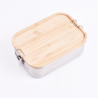 China Freshness Preservation With Lid Bamboo Kids Metal Safety 304 Stainless Steel Rectangular Bento Lunch Box for sale