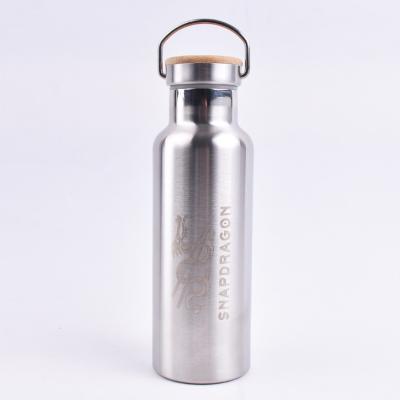 China Business custom hot bamboo flask lid large capacity stainless steel bottles 20oz bpa free wide mouth water bottle for sale